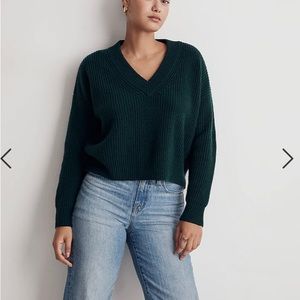 Madewell (Re)sourced Cashmere V-Neck Pullover Sweater green, size large